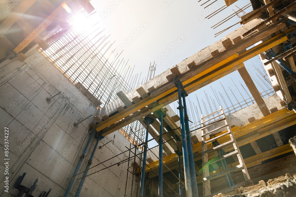 Formwork supports the second floor of a monolithic building ...