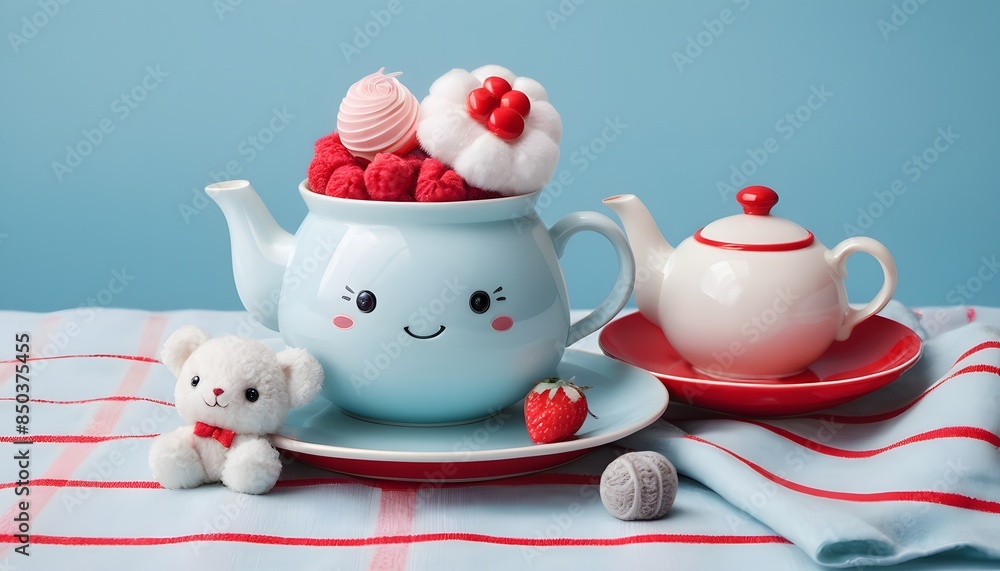 Cute plush toy and items arrangement Cute plush toy and items arrangement