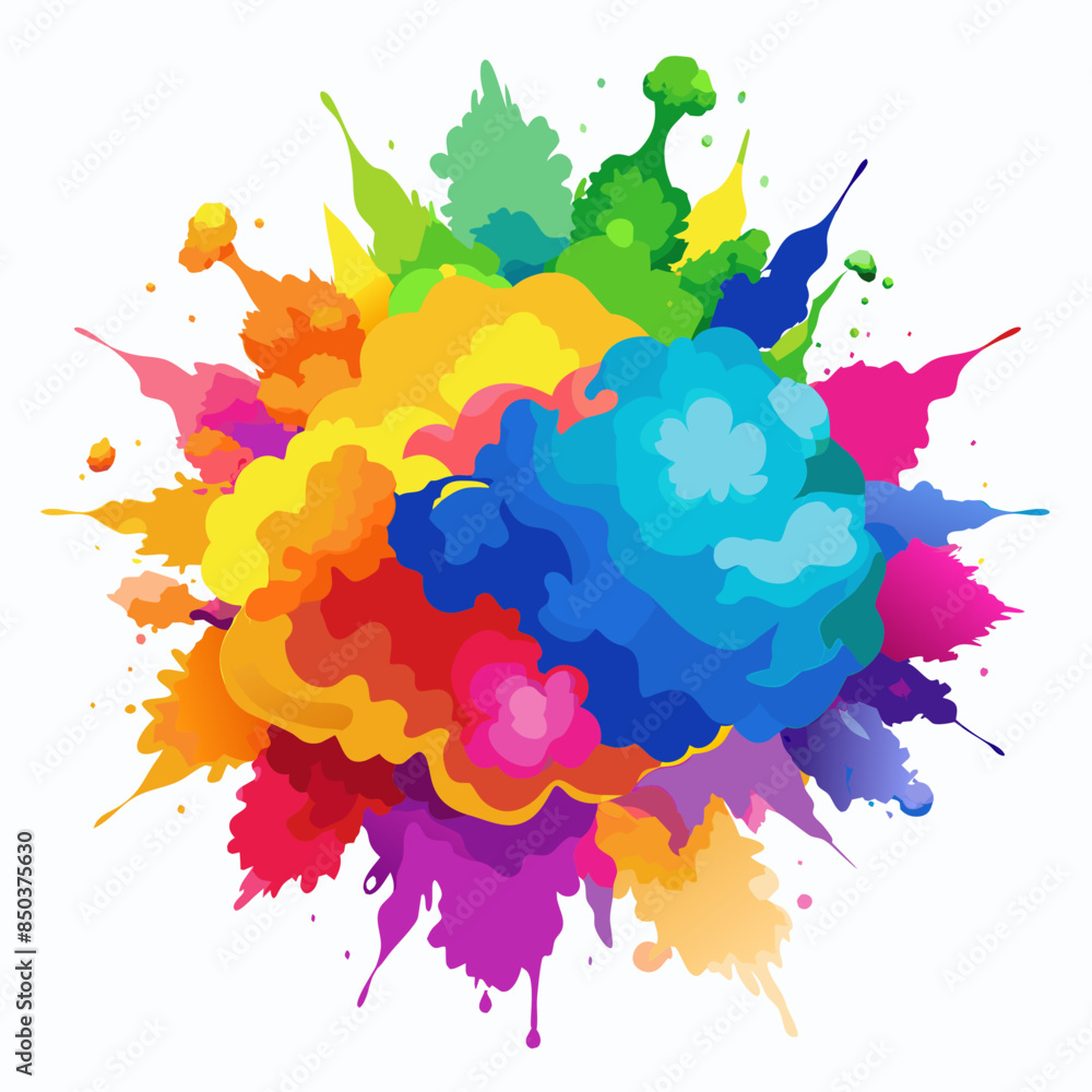Multicolor powder explosion on White background. Colored cloud. Colorful dust explode. Paint Holi.