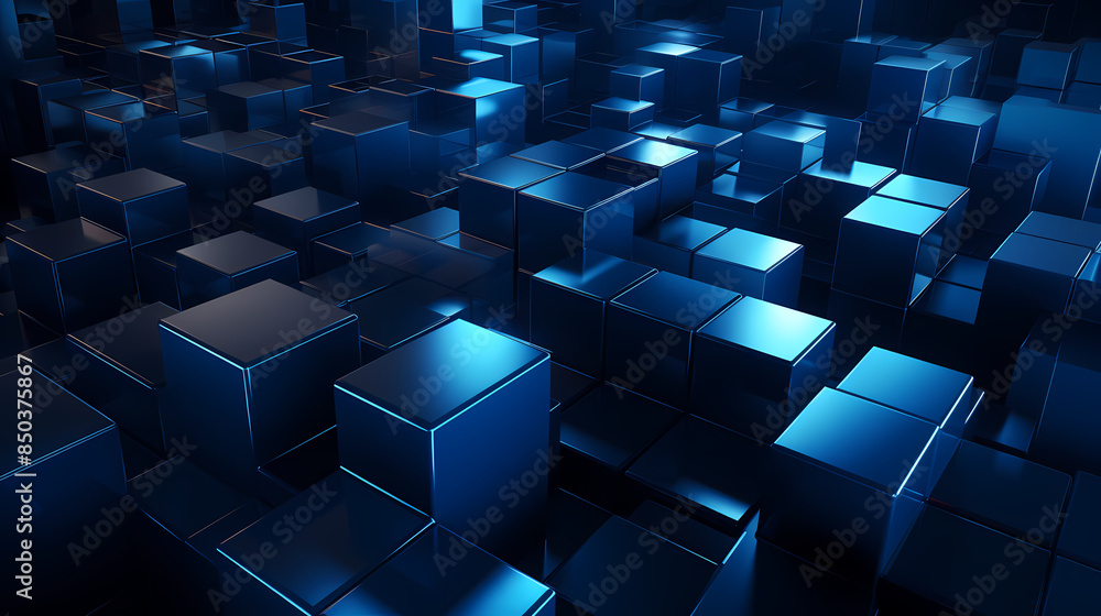 Abstract background of blue glowing cubes Abstract background of blue glowing cubes