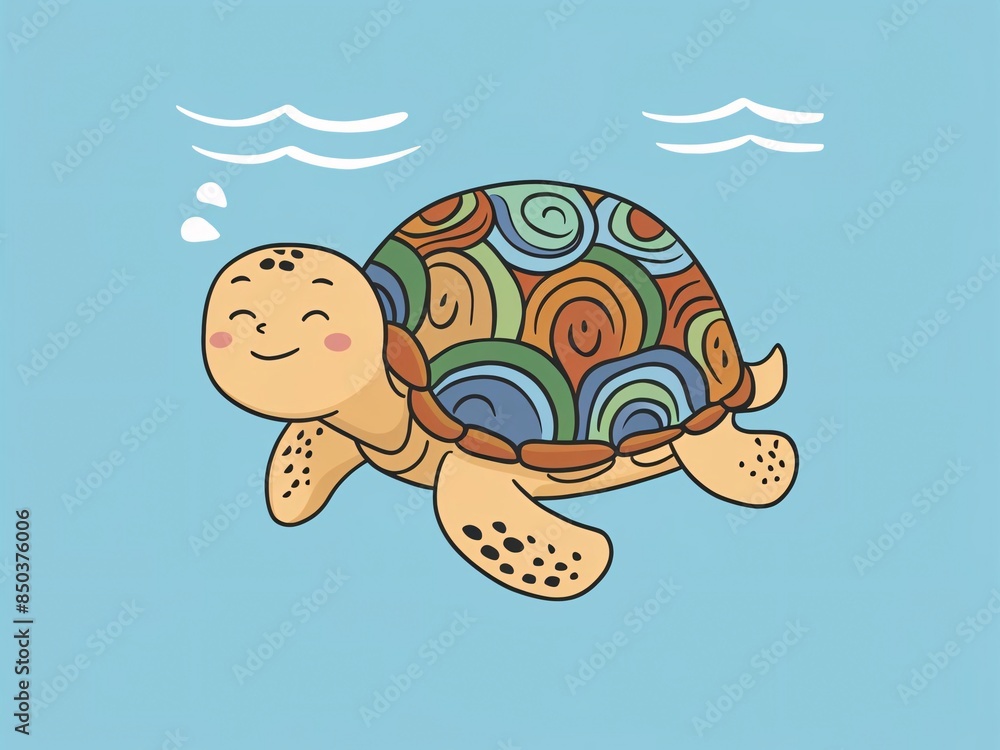 Swimming Turtle with Shell Pattern, White Background Swimming Turtle with Shell Pattern, White Background