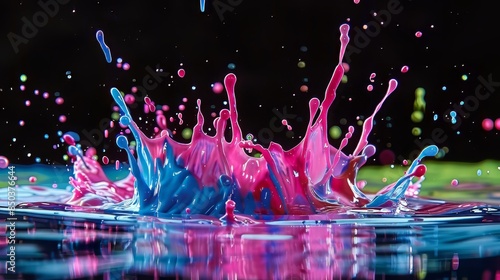 Pink And Blue Paint Splash On Water