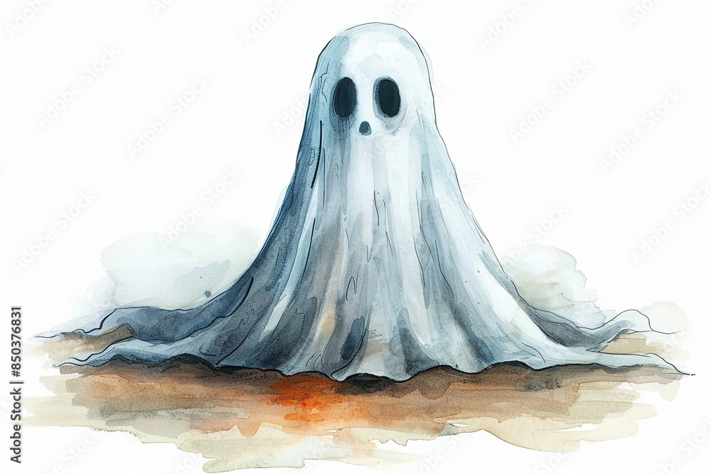 A lonely spooky ghost clipart, Halloween element, watercolor illustration, pastel, isolated on white background A lonely spooky ghost clipart, Halloween element, watercolor illustration, pastel, isolated on white background