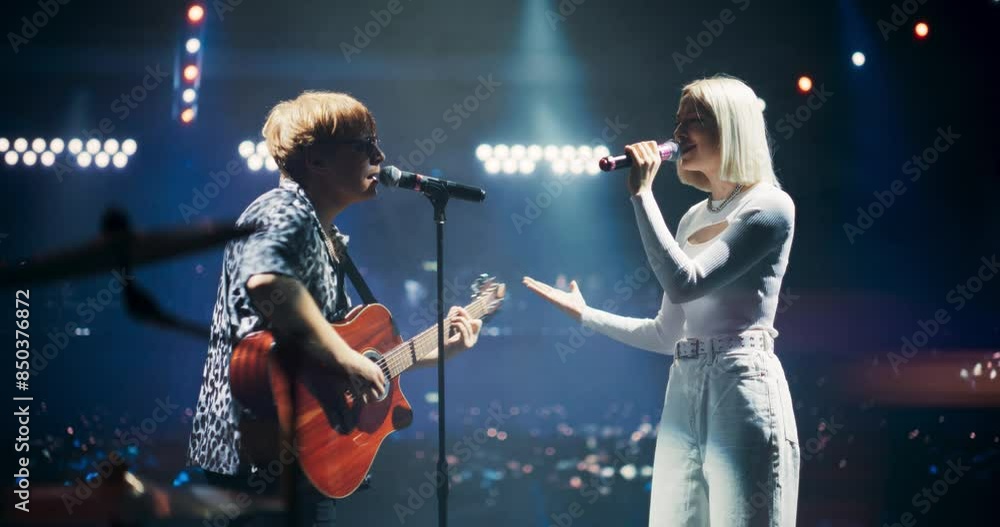Folk Singer Performance Pop Duo Collaboration With a Male Singer Playing Acoustic Guitar and ...