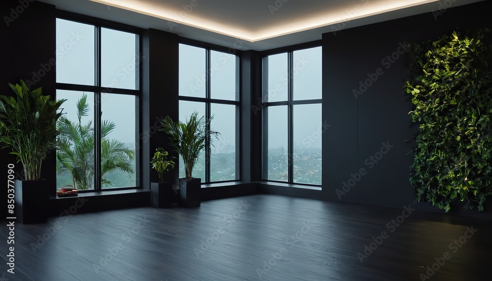 Obraz premium black poster in living room interior on empty dark wall background design