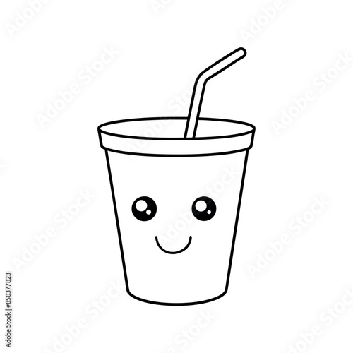      Cup with a straw and  a smiling face  vector illustration.
