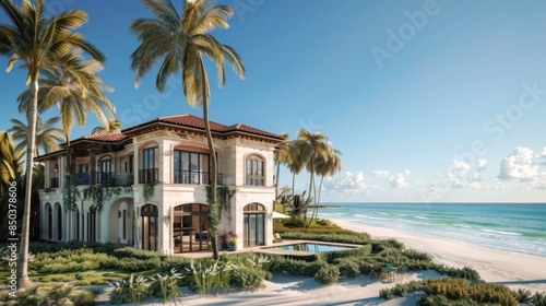 Wallpaper Mural A luxurious beachfront villa with panoramic ocean views, palm trees swaying in the breeze Torontodigital.ca