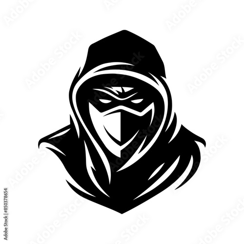 Masked hooded ninja assassin warrior emblem vector illustration