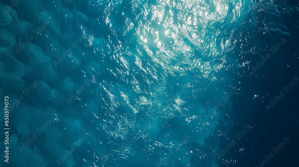 A view of an abstract water surface in shades of blue with reflection of sunlight, observed from a bird's eye view, ideal for use in graphic designs. A view of an abstract water surface in shades of blue with reflection of sunlight, observed from a bird's eye view, ideal for use in graphic designs.