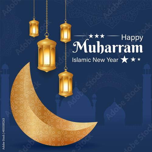Vector illustration of Islamic New Year social media feed template