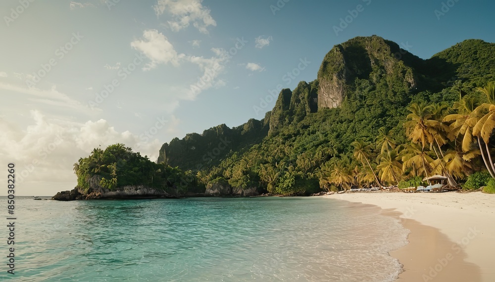 Obraz premium A tropical island with a beach and turquoise water 