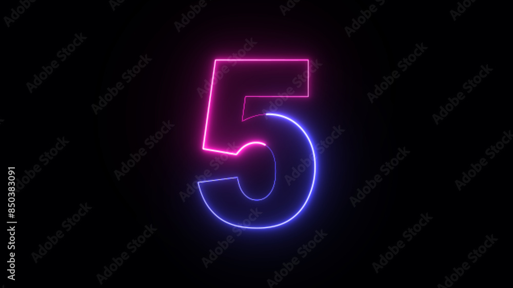 Neon number 5. Two-color looping trendy glowing neon numeric number five. Educational mathematics concept with neon letter Neon number 5. Two-color looping trendy glowing neon numeric number five. Educational mathematics concept with neon letter