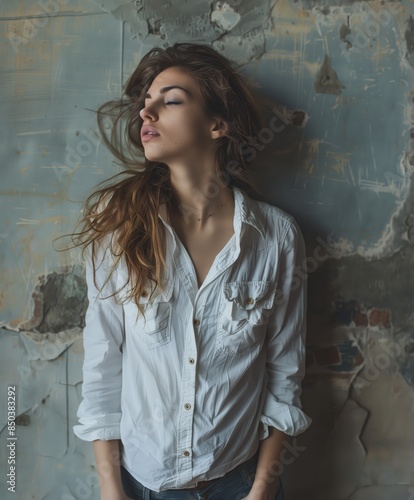 Contemplative Woman in White Shirt