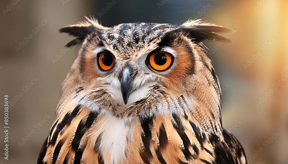 Close-up portrait of owl. Beautiful animal plumage and eyes. Wild bird. Animals and wildlife Close-up portrait of owl. Beautiful animal plumage and eyes. Wild bird. Animals and wildlife