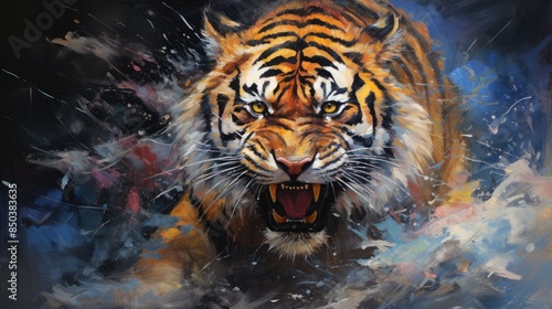 expressionist painting of a tiger focused on the camera