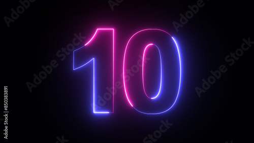 Neon number 10. Two-color looping trendy glowing neon numeric number ten. Educational mathematics concept with neon letter