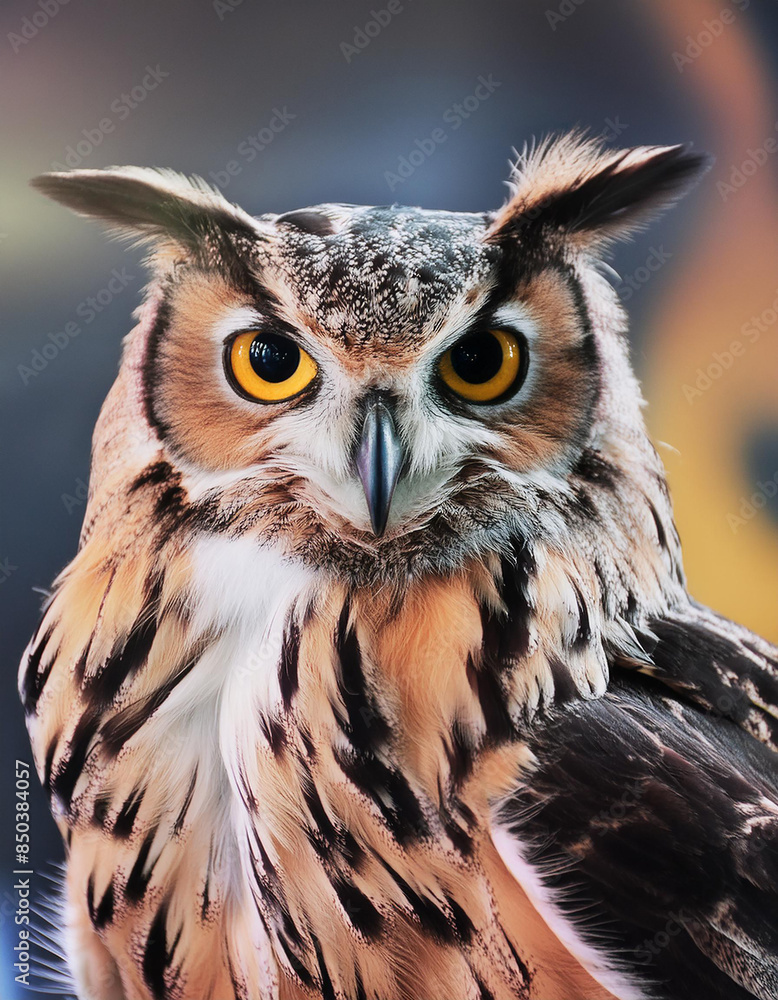 Close-up portrait of owl. Beautiful animal plumage and eyes. Wild bird. Animals and wildlife Close-up portrait of owl. Beautiful animal plumage and eyes. Wild bird. Animals and wildlife