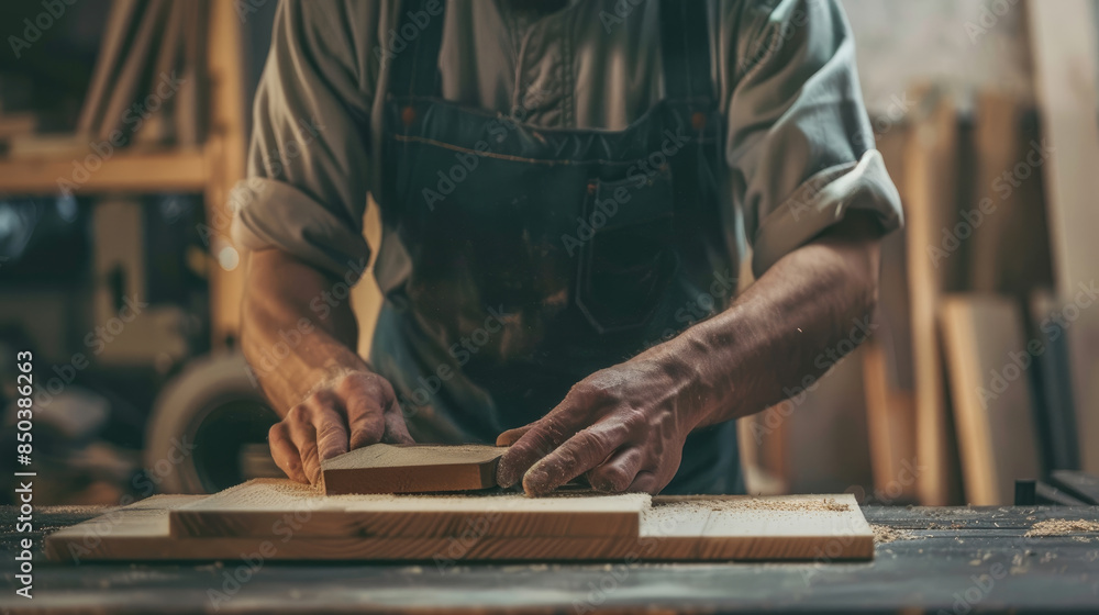 Close-Up of Craftsman at Work in Small Furniture Manufacturing Close-Up of Craftsman at Work in Small Furniture Manufacturing