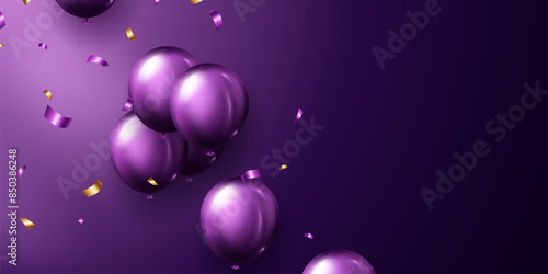 3d purple balloon design background vector banner template beautiful illustration