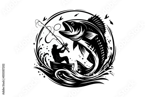 Photography Fishing vector art for t shirt and icon, dangerous fishing design in ocean, fish