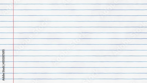 Blue horizontal lines on white paper motion background. Doodle red and blue line on grunge animated background. Pattern, graph, page, sheet, exercise book paper texture.