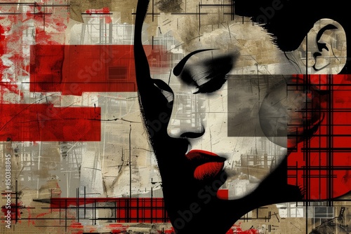Wallpaper Mural Abstract art portrait of a stylized woman's face with vibrant textures Torontodigital.ca