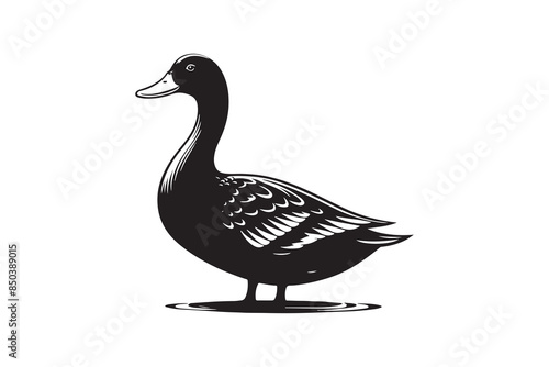 elegant black silhouette style duck logo template vector illustration art isolated on transparent background - Generative AI