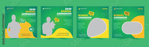 School admission social media ads image set, Education banner design template bundle, back-to-school admission post.