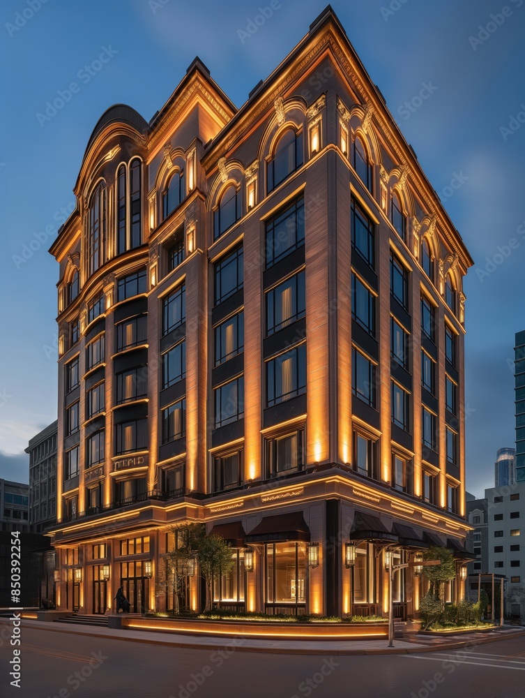 Fototapeta premium Luxurious City Hotel with Elegant Lighting 