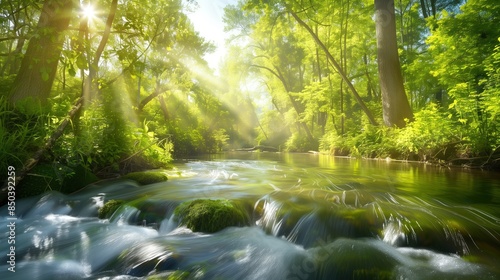 A gentle waterfall cascading into a tranquil pool surrounded by lush greenery