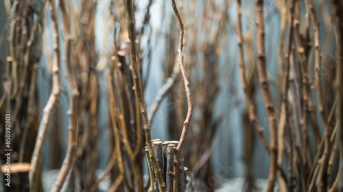 Wallpaper Mural A of tall thin sculptures made from gnarled willow branches resembling a small forest. Torontodigital.ca