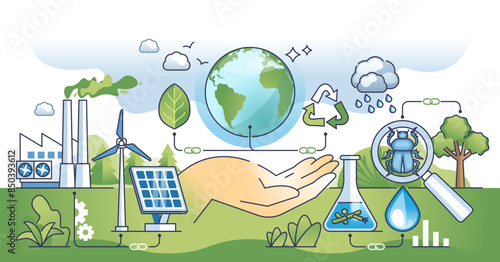 Environmental science and nature friendly power sources outline hands concept, transparent background. Ecological element usage.