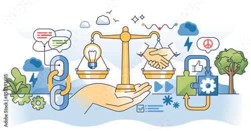 Conflict management and business negotiation skills outline hands concept, transparent background. Find resolution for dispute or problem illustration. Arguing challenge with mediator for deal.