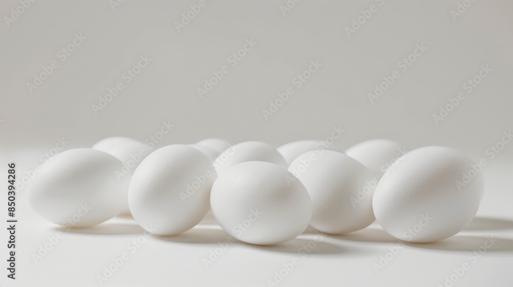 White eggs placed on a white backdrop White eggs placed on a white backdrop
