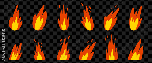 Set of hot flaming fires. Flames of different shapes.
