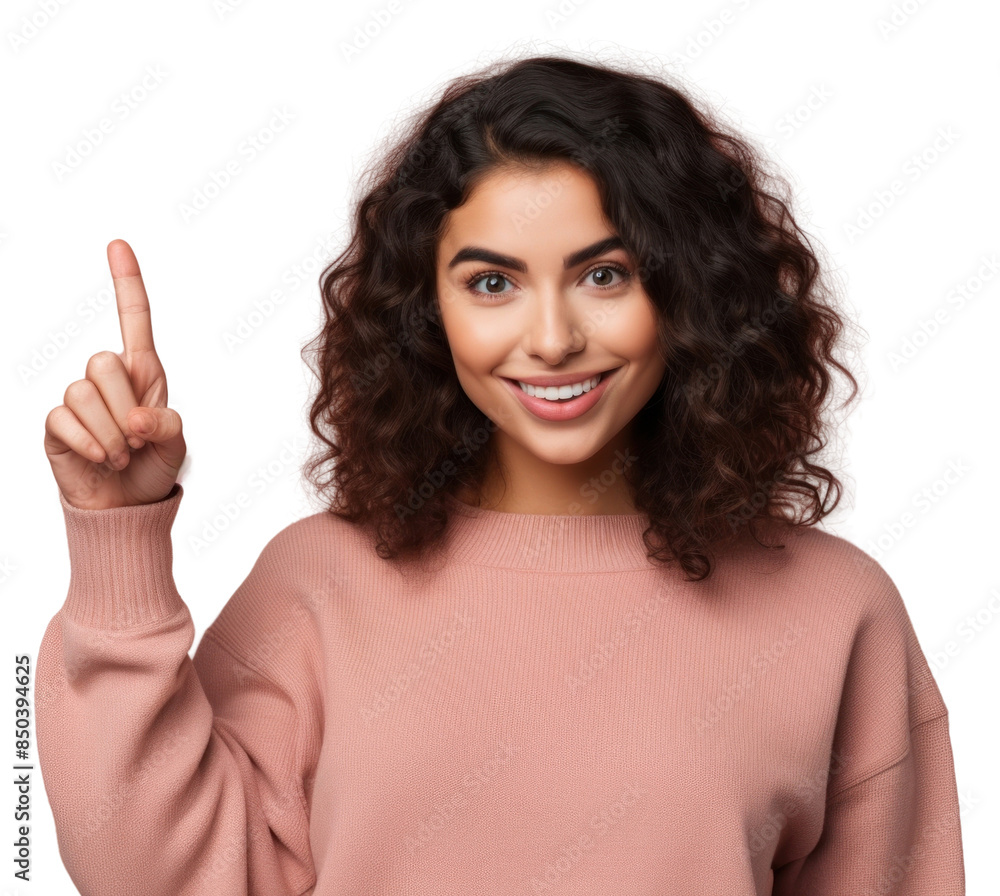PNG Young Latina woman showing finger smile. PNG Young Latina woman showing finger smile.