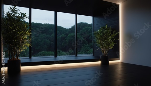 Wallpaper Mural Empty room interior background, black stucco wall, pot with plant 3d rendering Torontodigital.ca