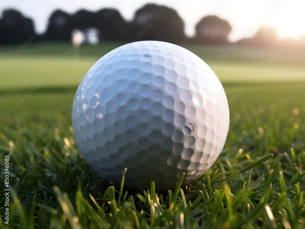 Golf ball lying on the pristine green grass Golf ball lying on the pristine green grass