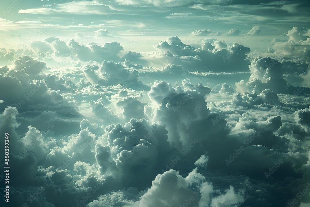 Fototapeta premium Dramatic Overcast Sky with Fluffy Cumulus and Cirrus Clouds