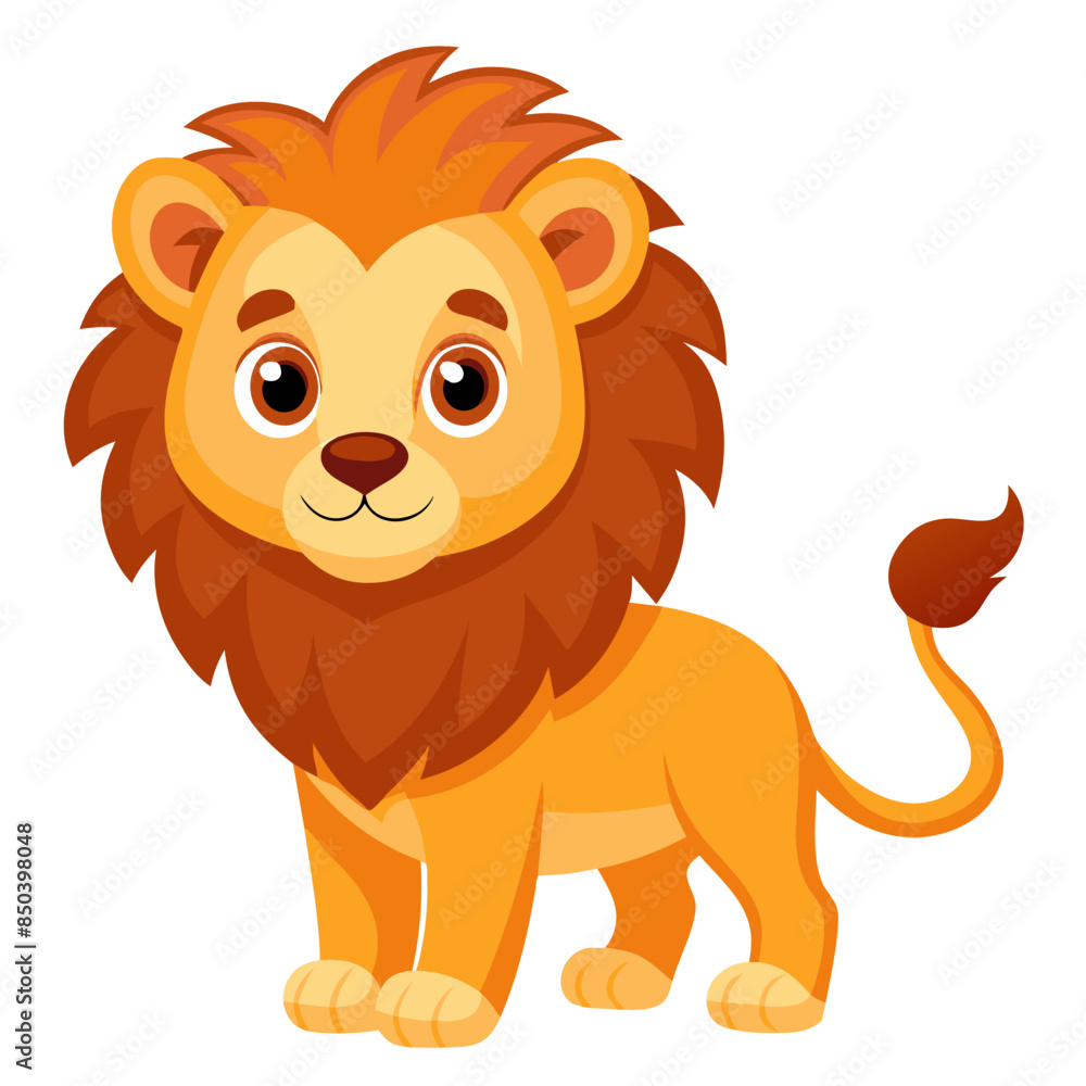 Obraz premium Lion vector illustration, cute animal vector illustration, Lion illustration vector, cute Lion cartoon illustration
