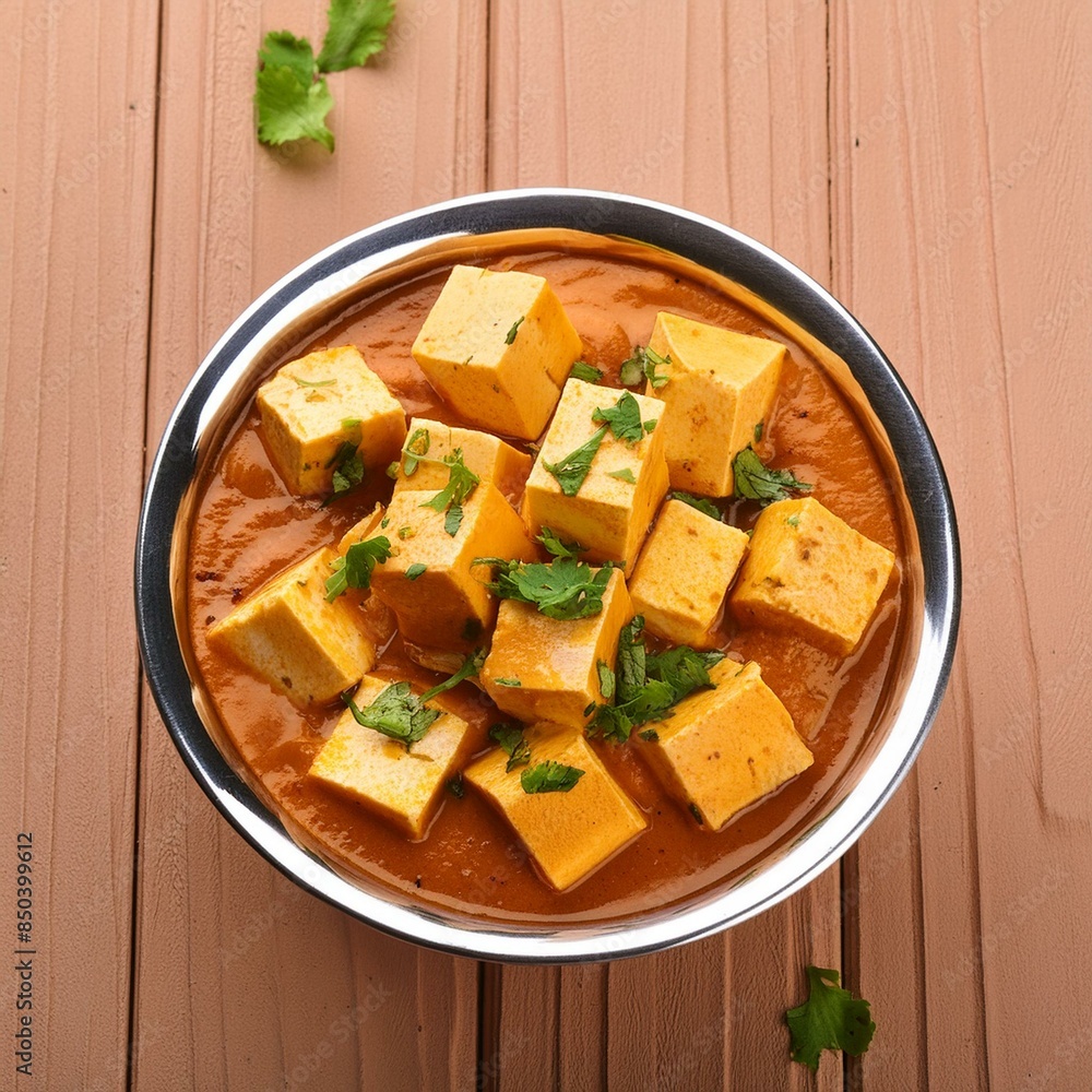 Indian traditional cuisine food shahi paneer on wooden table Indian traditional cuisine food shahi paneer on wooden table