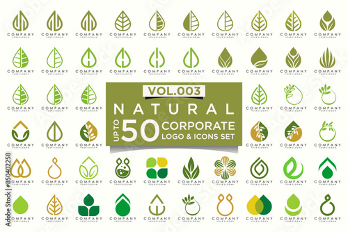 creative leaf logo icon set. Abstract design eco logo, green leaf seedling, growing plant.