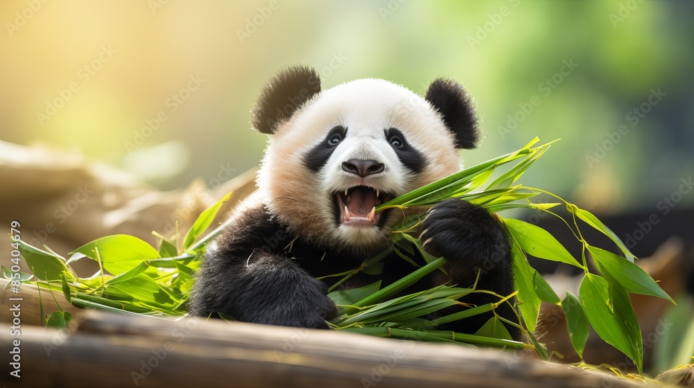 Obraz premium ute Panda Cub in Bamboo Forest - Endangered Species Wildlife Photography in China