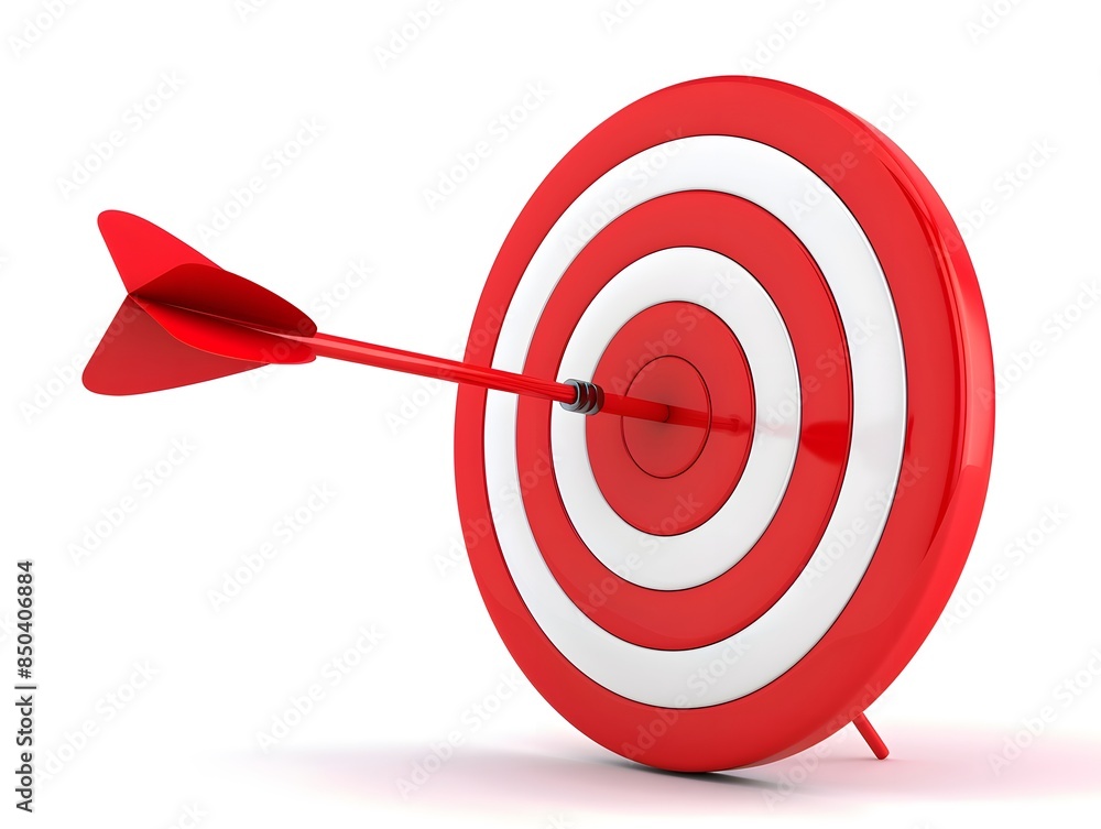 A red arrow is shot through a red bullseye A red arrow is shot through a red bullseye