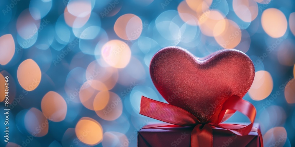A red heart decoration atop a gift box, perfect for celebrating love on Valentine's Day. A red heart decoration atop a gift box, perfect for celebrating love on Valentine's Day.