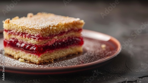 Runebergs cake Runebergs torte Runebergintorttu Traditional Finnish dessert Scandinavian national cuisine Almond cake on ceramic plate Close up view Delicious sweets with raspberry jam : Generative AI photo