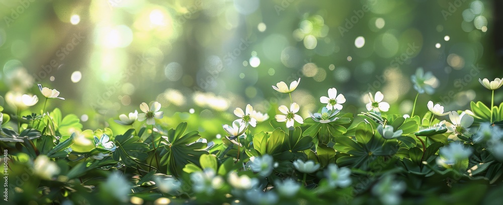 White Flowers Blooming in a Sunny Forest Clearing White Flowers Blooming in a Sunny Forest Clearing