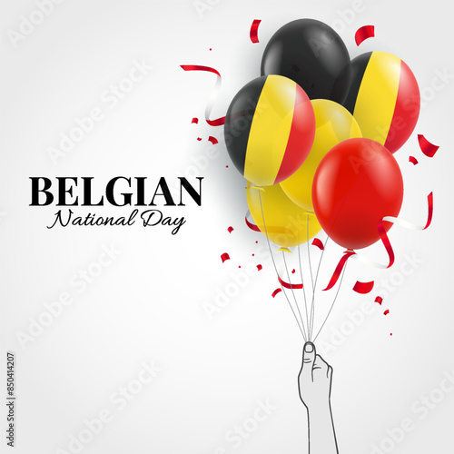 Belgian National Day. Hand with balloons. Vector Illustration.
