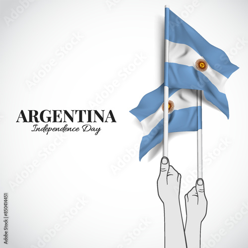 Independence Day of Argentina. Hands with Argentina flags. Vector Illustration.
