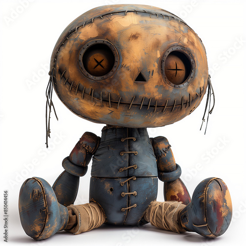 macabre leather doll on isolated white background